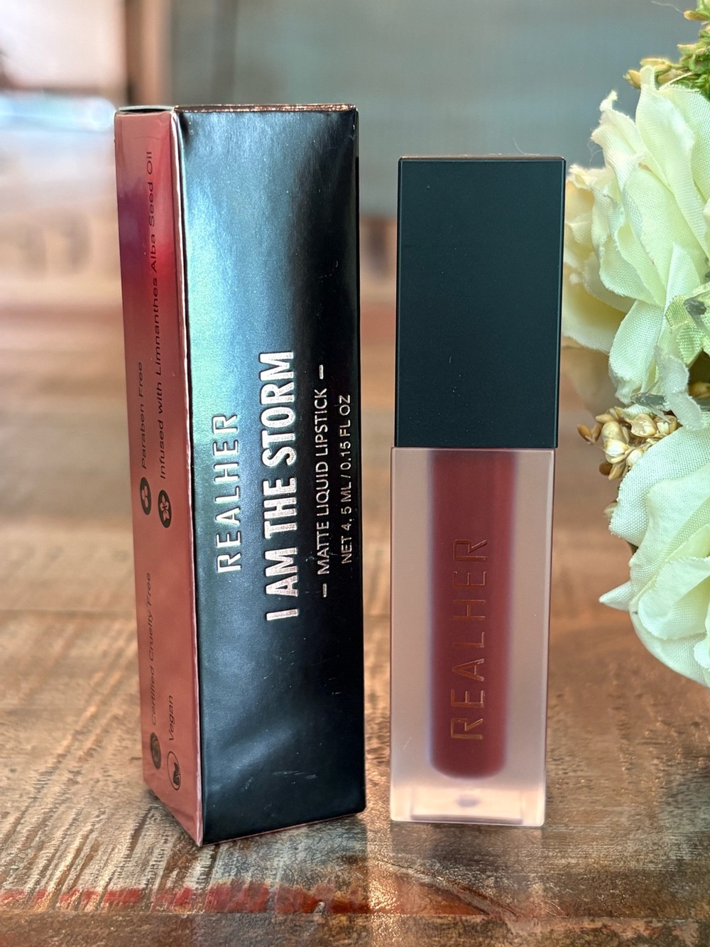 New REALHER Matte LIQUID LIPSTICK in I AM THE STORM {Dark Brown}